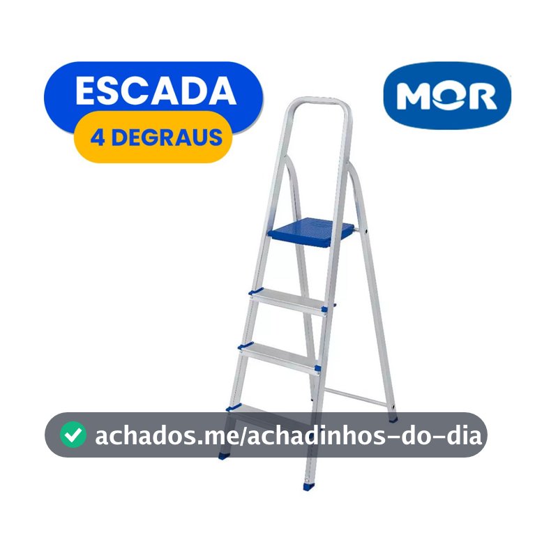 Escada Alumínio 4 3 Degraus MOR Dobrável Doméstica Modelo Tipo Tesoura 120kg  Reforçada Aço Degrau