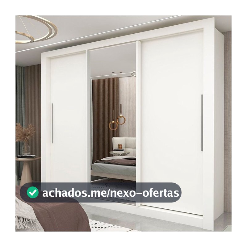 Guarda-Roupa Casal 3 Portas 1 Porta Espelhada Milão 100% MDF Yescasa Branco Branco