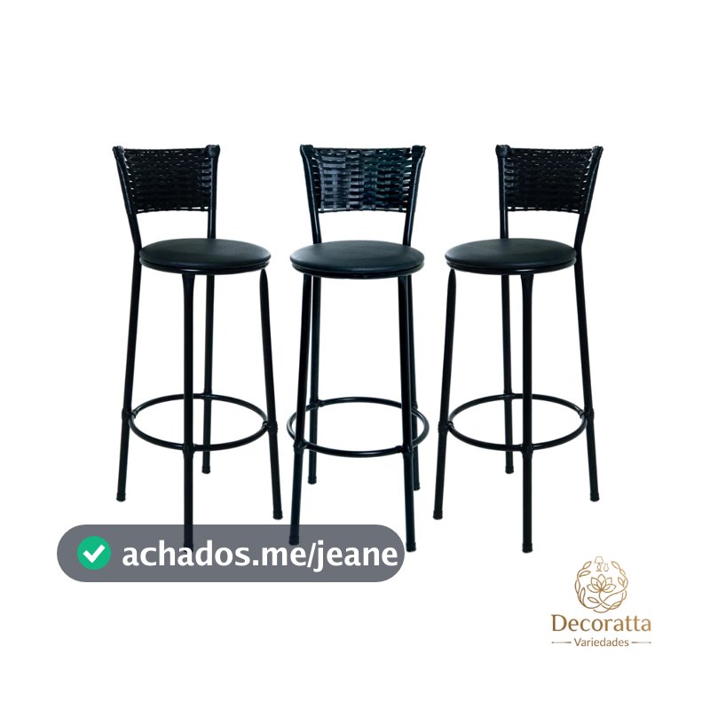 3 BANCO DE FIBRA BANQUETA BALCÃO DE COZINHA ALTO JUNCO PRETO CASA MOVEIS