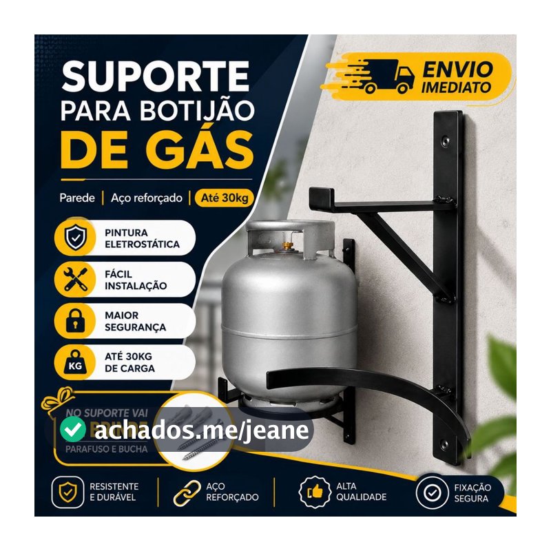 Suporte Botijão De Gás Antifurto Parede Externo e Interno Preto Envio Imediato