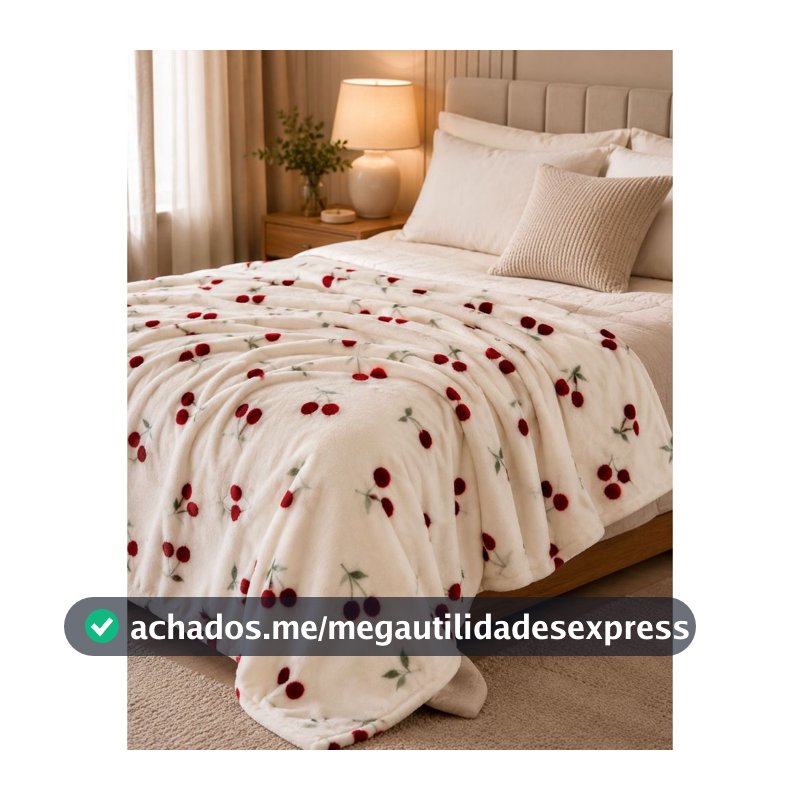 Manta Cobertor Cereja Soft Antialérgica Casal e Queen