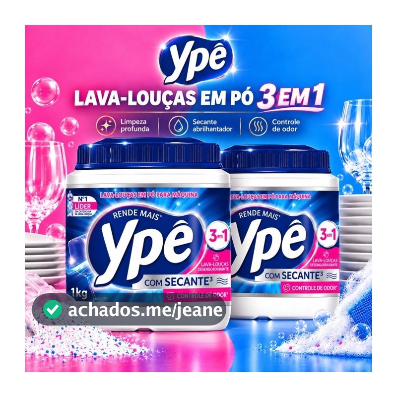 Lava Louças Ypê em Pó Concentrado com Secante 3 em 1 - Rende +40 Lavagens - 1Kg ou 450g