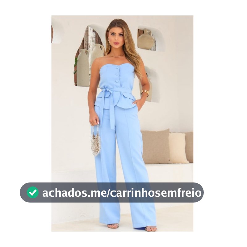 Conjunto Feminino Calça e Cropped Na Alfaiataria Chique Elegante Casual