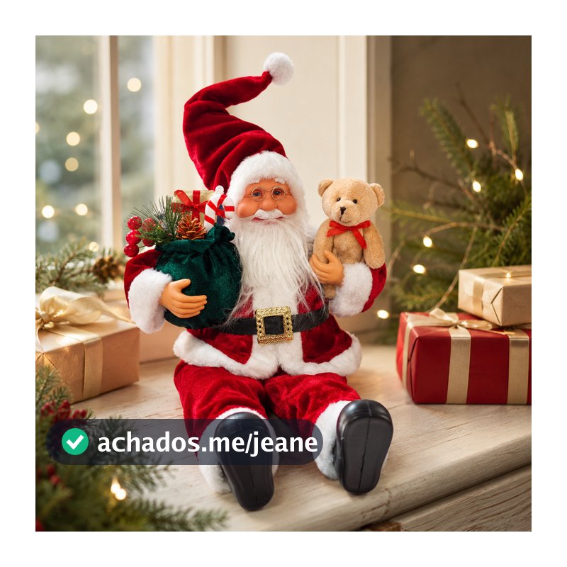 Boneco Papai Noel Vermelho Sentado 46cm Decoração Natalina