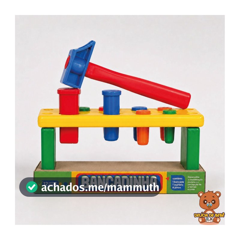 Brinquedo Educativo Bancadinha Bebê Martelo e Pinos Coloridos e Geométricos Sensorial Montessori