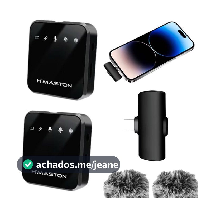 H'maston MK15/16 Microfone Sem Fio Duplo Lapela Celular Para iPhone Lightning e Tipo-c