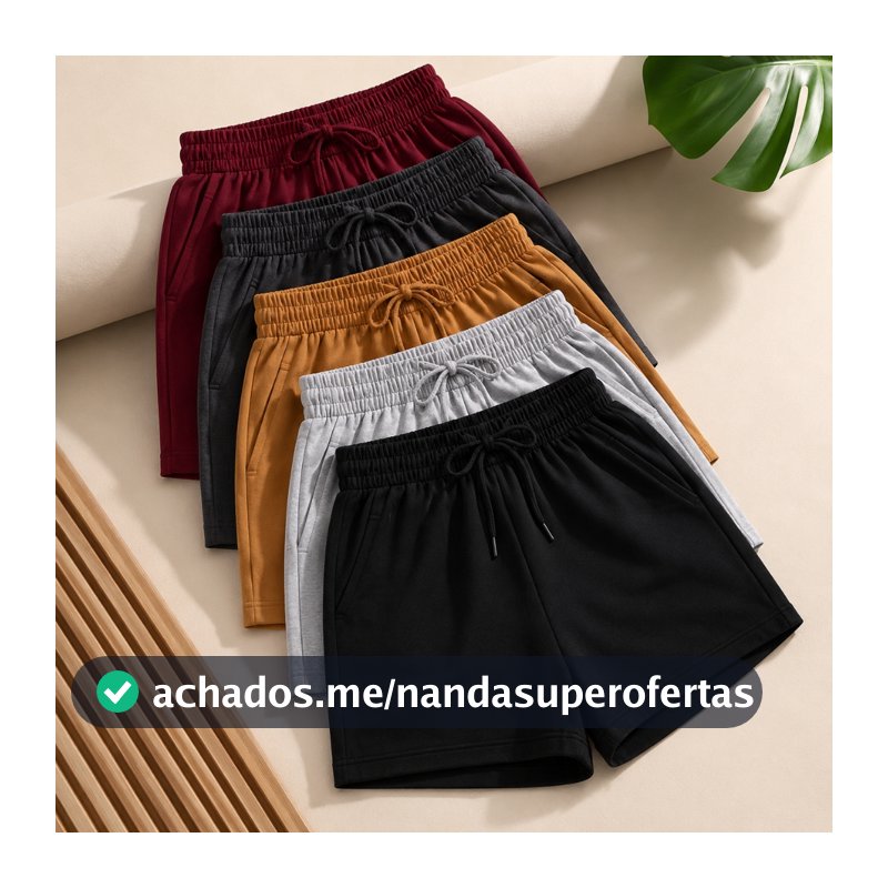 Kit 3 Shorts Feminino Moletinho Cintura Alta Moletom Confortável Bolsos Lateral e Cores Tendência