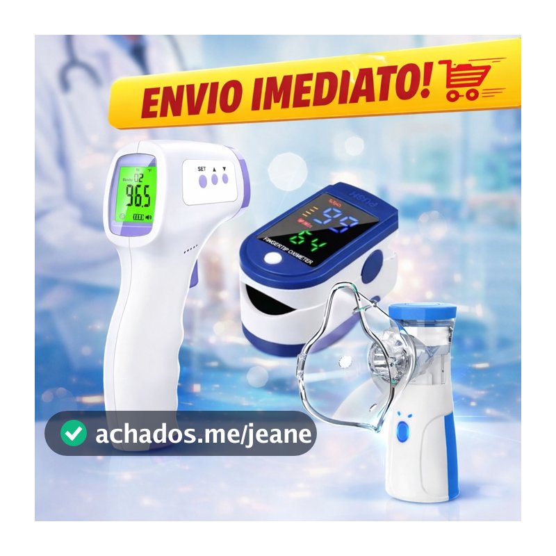 Kit Saude 3 Em 1 Termômetro Digital Infravermelho Oximetro Digital Inalador Portatil Adulto Infantil