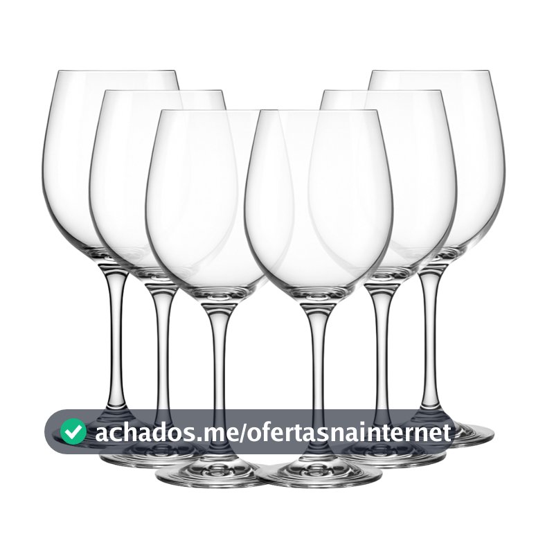 Jogo 6 Taças de Vidro Resistente Premium Luxo para Vinho e Água 465ml - Design Moderno Drink Coquetel