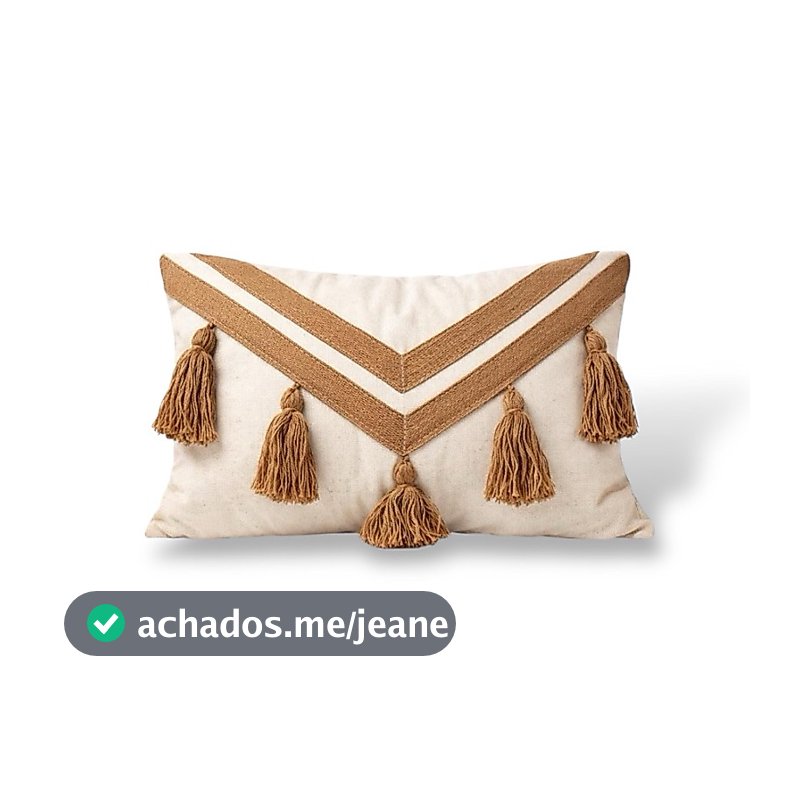 Capa de Almofada Retangular Baguete Fita Pompom Doha 50x30