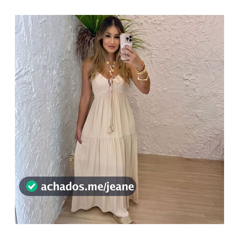 VESTIDO FEMININO LONGO, MODELO FLUÍDO, ALÇAS FINAS DECOTE EM V COM AMARRAÇÃO FRONTAL, ELASTEK NAS COSTAS - 36-42