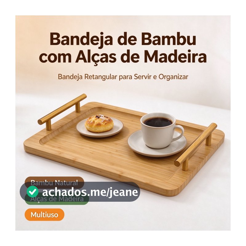 Bandeja de Bambu e Madeira com Alças Douradas -Um Design Sofisticado Adequado para Todas as Ocasiões