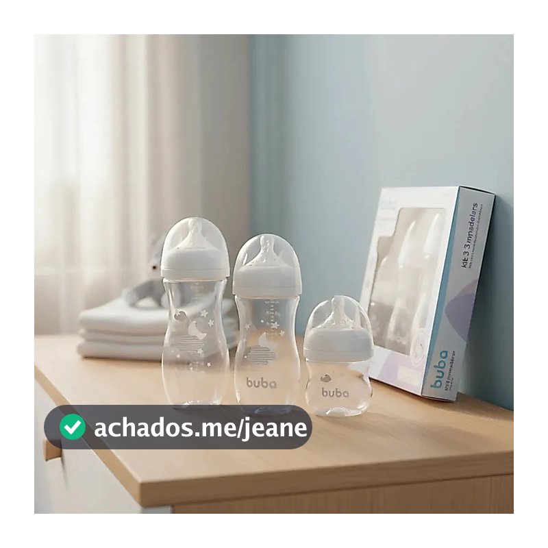 Buba Kit 3 Mamadeiras Anticólica Easy Flow branco nuvem 120ml, 270ml e 330ml – Ideal para Todas as Fases do Bebê.