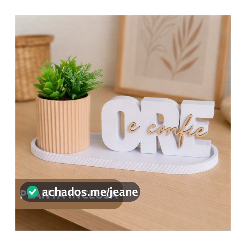 Kit Decorativo “Ore e Confie” com Vaso, Bandeja e PLANTA – Fé, Design Moderno e Elegância