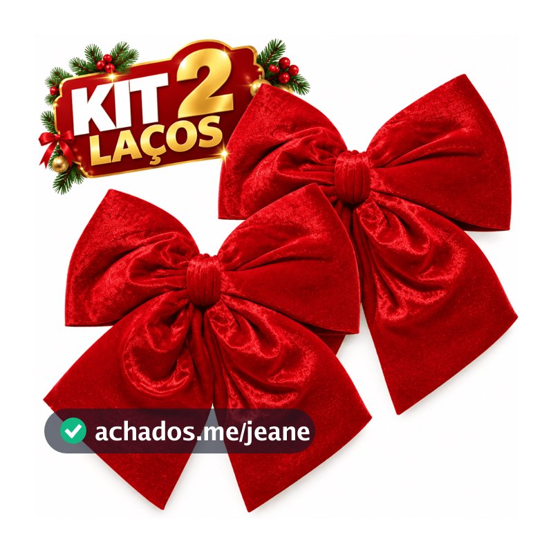Kit 2 Laço para Árvore de Natal Veludo Vermelho Brilhante Enfeite Decoração Natalina Luxo