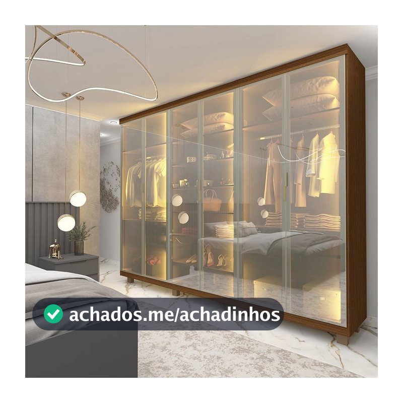 Guarda-roupa Casal 6 Portas com 6 Portas Reflecta com Pés com Led Imperatriz