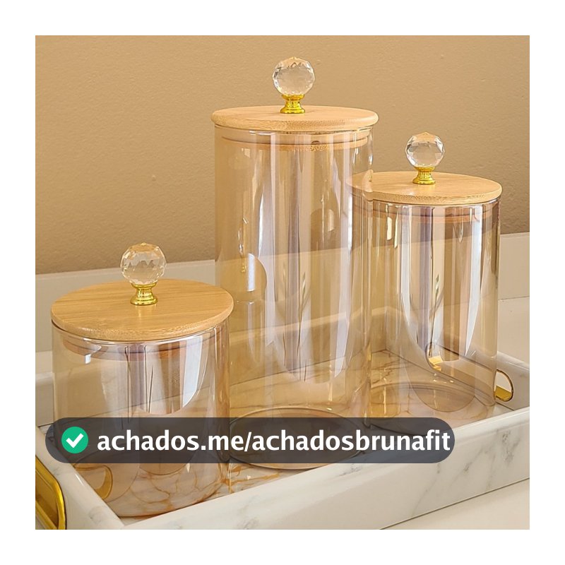Kit Potes Porta Mantimento de vidro borossilicato ÂMBAR com CRISTAL LISO Luxo PMG organizador cozinha