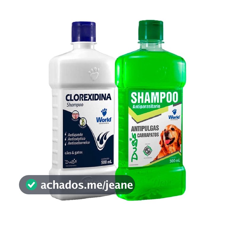 Shampoo Clorexidina ou Shampoo Antiparasitário 500mL ou Sabonete World para Cães e Gatos