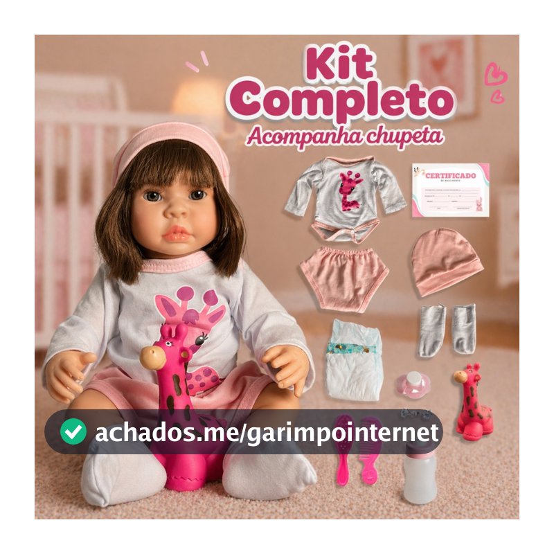 Boneca Bebe Reborn Roberta Girafinha Realista Corpo de Silicione com Enxoval