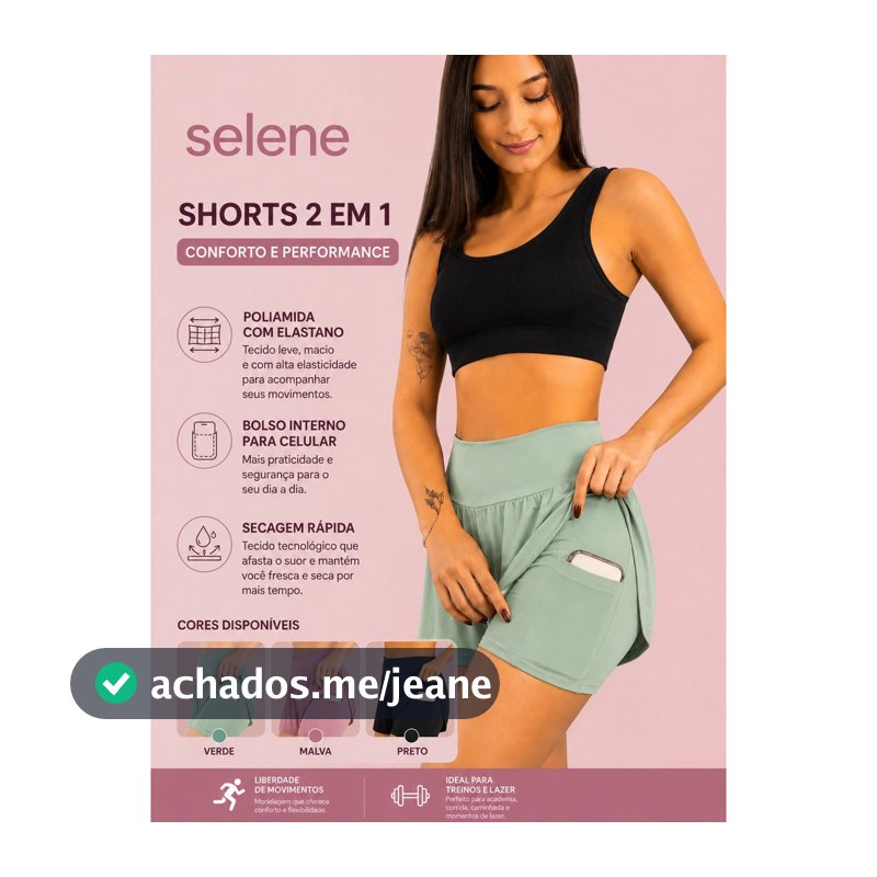 Shorts Fitness Feminino Selene Duplo 2 em 1 Cintura Alta com Bolso para Celular