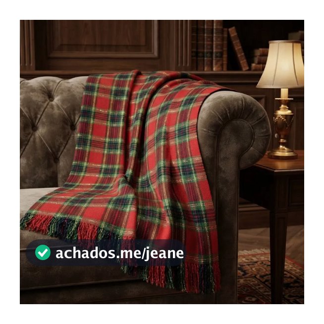 Manta Sofá Com Franjas Xadrez Natal 2,00 X 1,40 Fios Dourado
