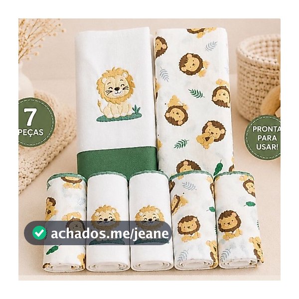Kit Animais Baby 7 Peças Enxoval Bebê Menino Menina Enxoval Bichinhos Combo Estampado 5 Fralda +2 Toalha