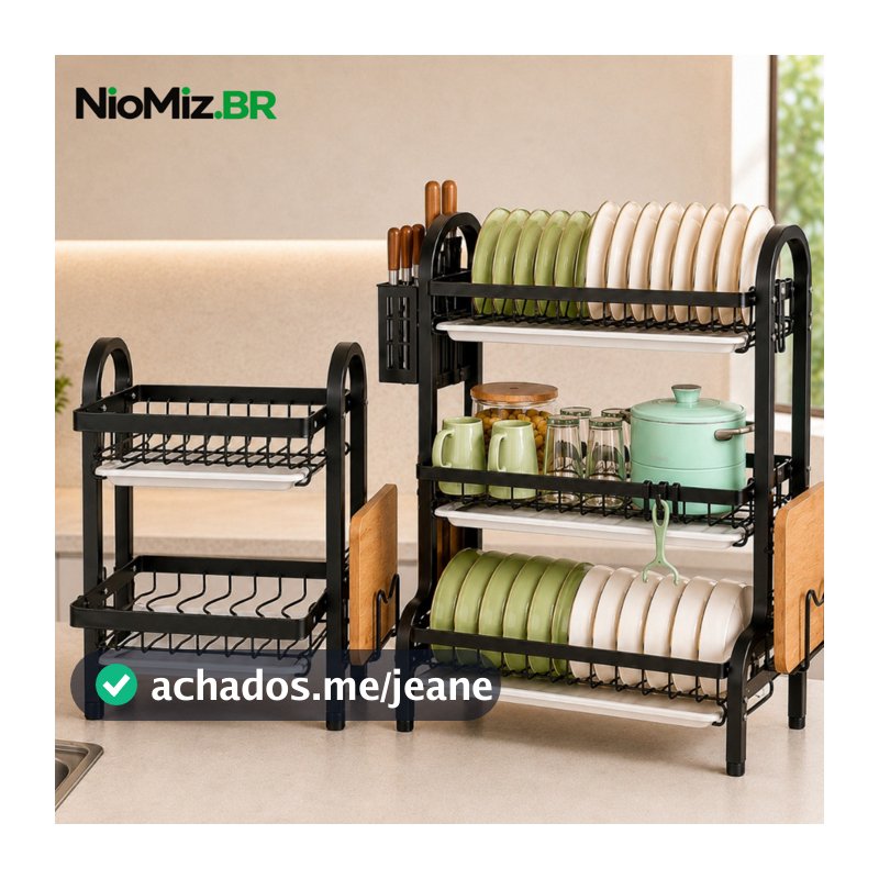 Escorredor de Louças 2/3 Andares Aço Carbono 42/55cm com Bandeja Porta-Talheres e Porta-Tábuas