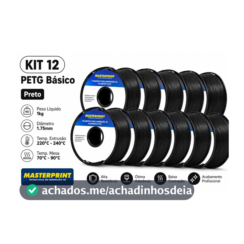 KIT 12 FILAMENTOS PETG MASTERPRINT 1KG CORES. 12 UNIDADES.