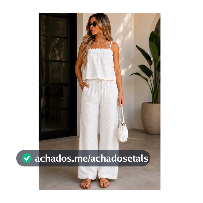 Conjunto Calça e Blusa Imitando Laise Feminina Regata e Calça Reta Cintura Alta Verão
