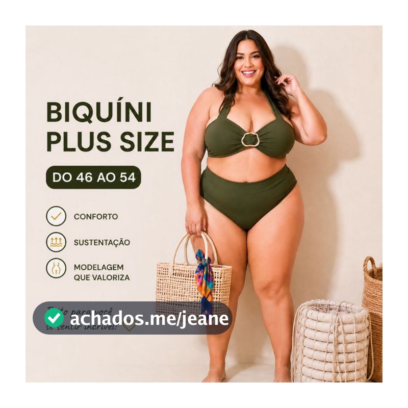 Biquíni Plus Size Liso Fivela Cintura Alta Com Bojo Moda Praia