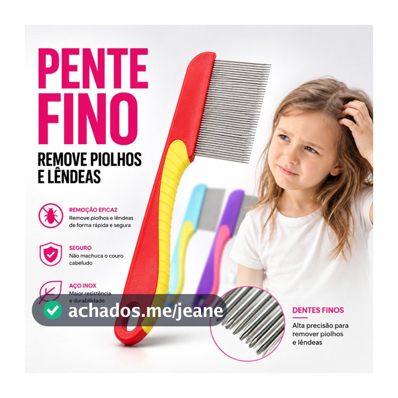 Pente Fino Com Cabo Extrator de Piolhos, Lêndeas, Pulgas Serve para Crianças, Adultos e Pets