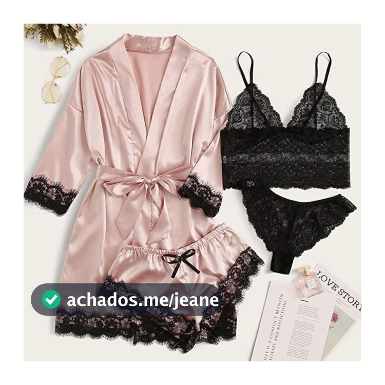 Pijama Lingerie Sexy de Quatro Peças Plus Size Loungewear Novo Estilo Renda