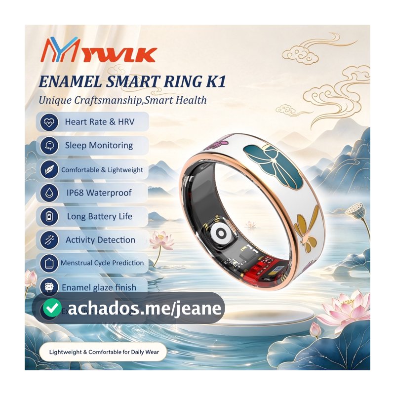 Anel Inteligente em EsmalteTotalmente Atualizado MYWLK K1 Monitor Cardíaco Sono Oxigênio IP68 Smart Ring