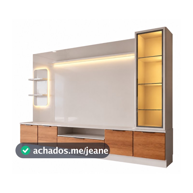 Estante Home Para TV Até 75” Noble 270cm Com Cristaleira, Torre LED e Portas Reflecta Sala Modulada