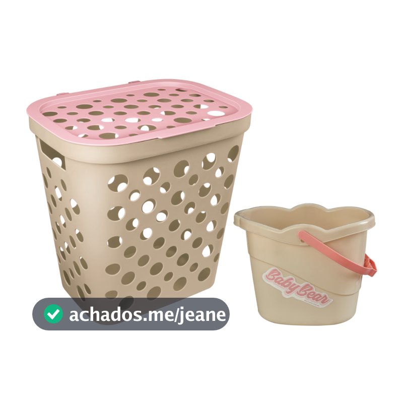 Kit Cesto de Roupa 30L e Balde Baby Bear 8L Para Bebês Menina Linha Baby