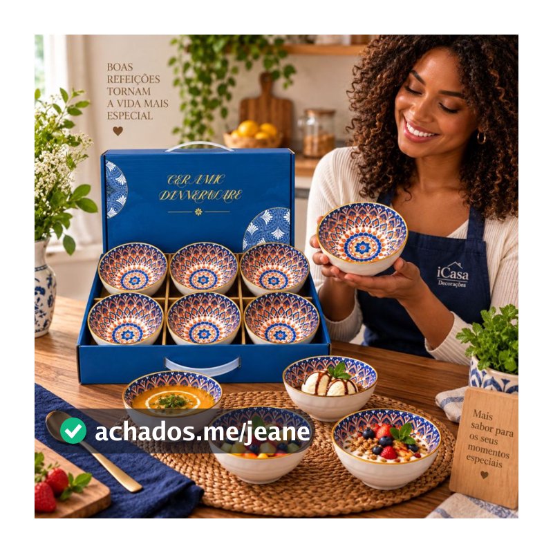 Kit 6 Bowls Cumbuca Tigela Cerâmica Porcelana 280ml Caixa Presente Sopas Caldos Sobremesa Sorvete