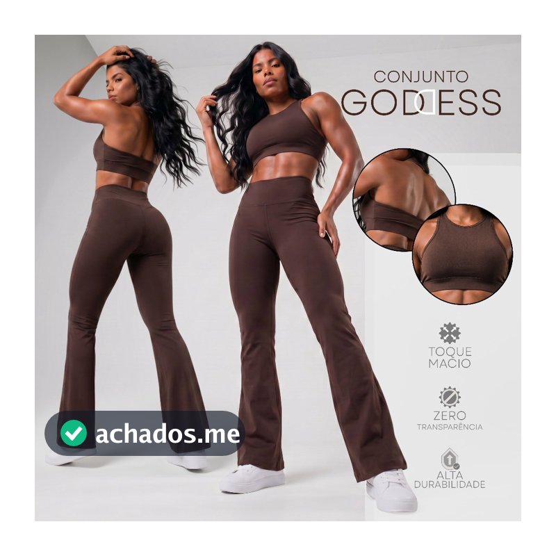 Conjunto Fitness Feminino Calça Flare Cintura Alta + Top Frente Única Academia Yoga Ginástica