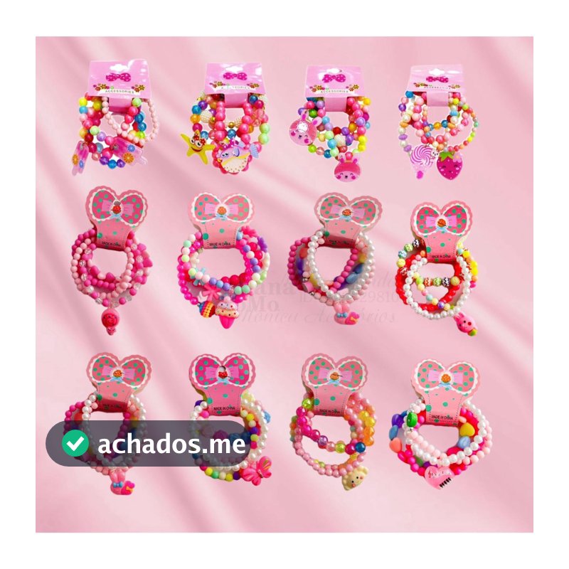 48 pulseiras para Crianças /Conjunto Infantil Frutas Coloridos
