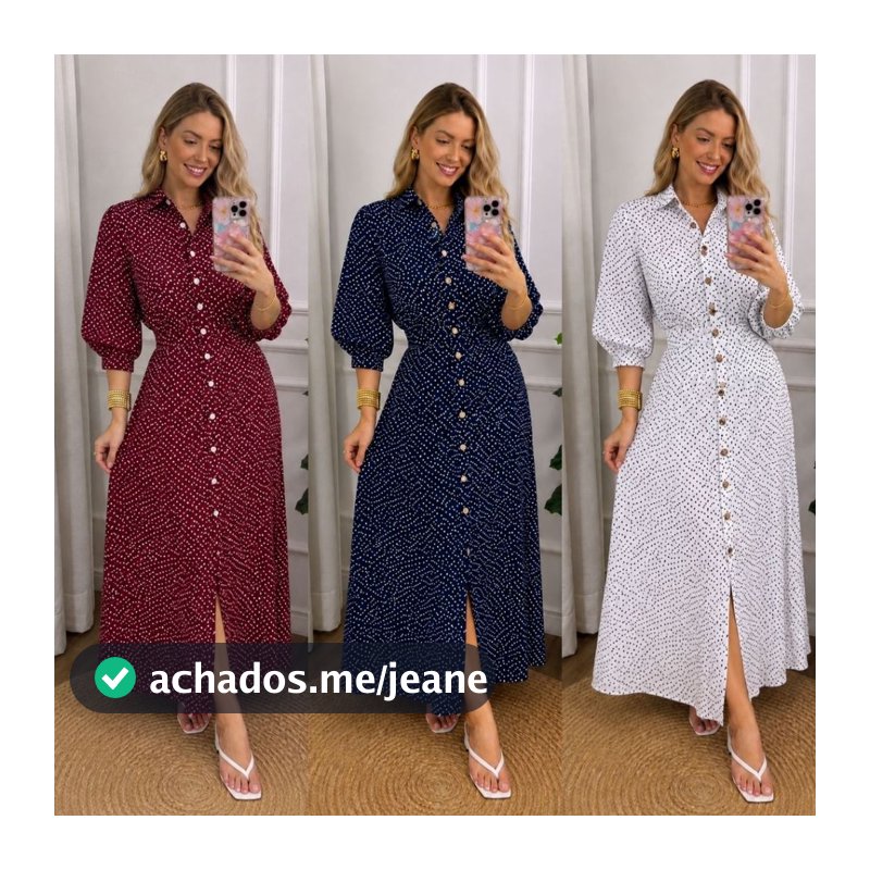 Vestido Longo Feminino Moda Evangélica com Botões Manga Bufantee