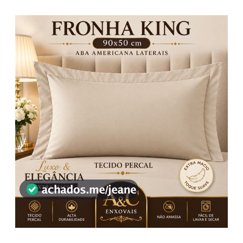Kit 2 Fronhas King Para Travesseiro 90x50cm  Com Aba Americana 3 Lados Percal 180 Fios Macio