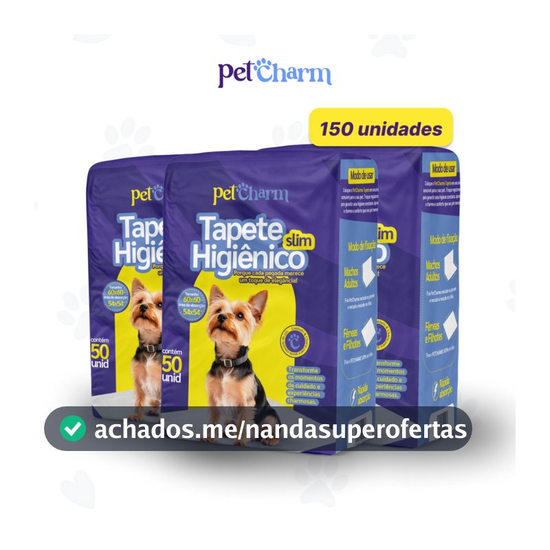 Kit 150 unid Tapete Higiênico PetCharm Slim -Tamanho 50cm x 60cm Para Cachorros