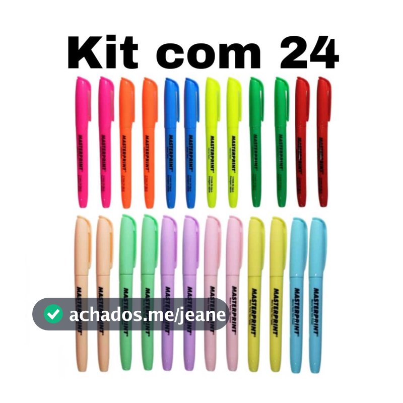 Kit 24 Marca Texto (12 Neon + 12 pastel) Masterprint