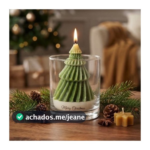 Vela Aromática Natalina Árvore de Natal em Copo de Vidro - Essência de Baunilha | Decoração de Natal e Presente