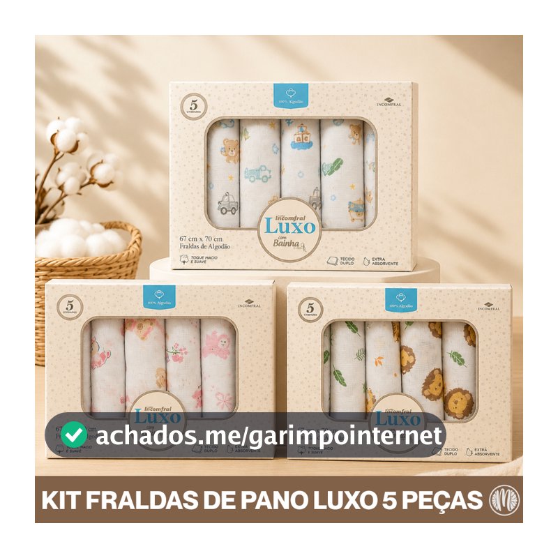 Fralda de Pano Bebê Luxo Bainha 100% Algodão Incomfral Caixa 5 Unidades