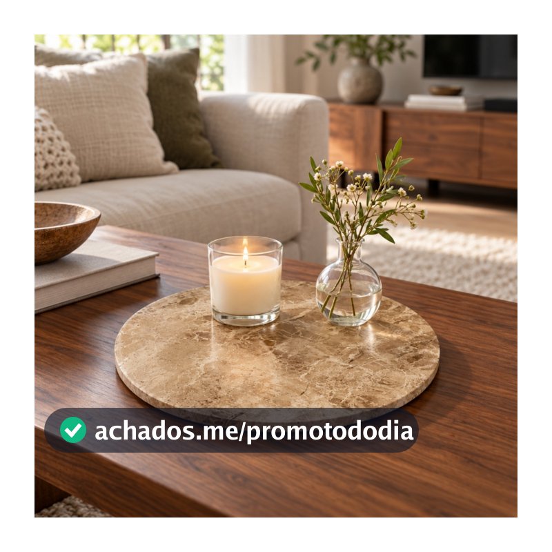 Bandeja Redonda Decorativa em Mármore Travertino Bege Bahia para Sala Aparador Mesa Centro Sofá