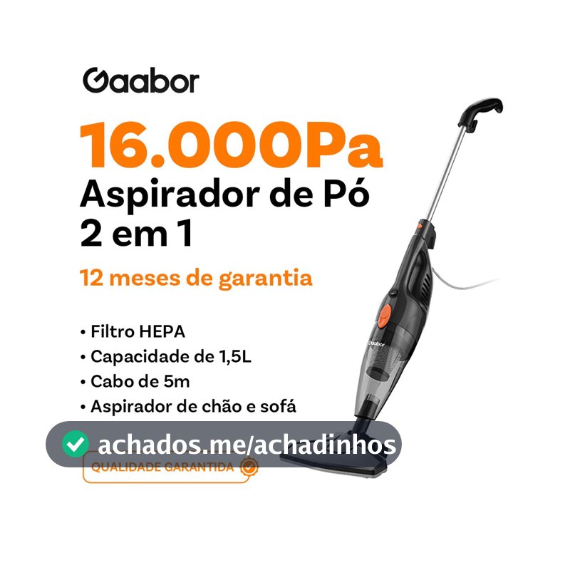 Gaabor Aspirador de pó portátil 2 em 1 com fio e haste de pressão sucção forte de 16000Pa dust off GVCW-M15A