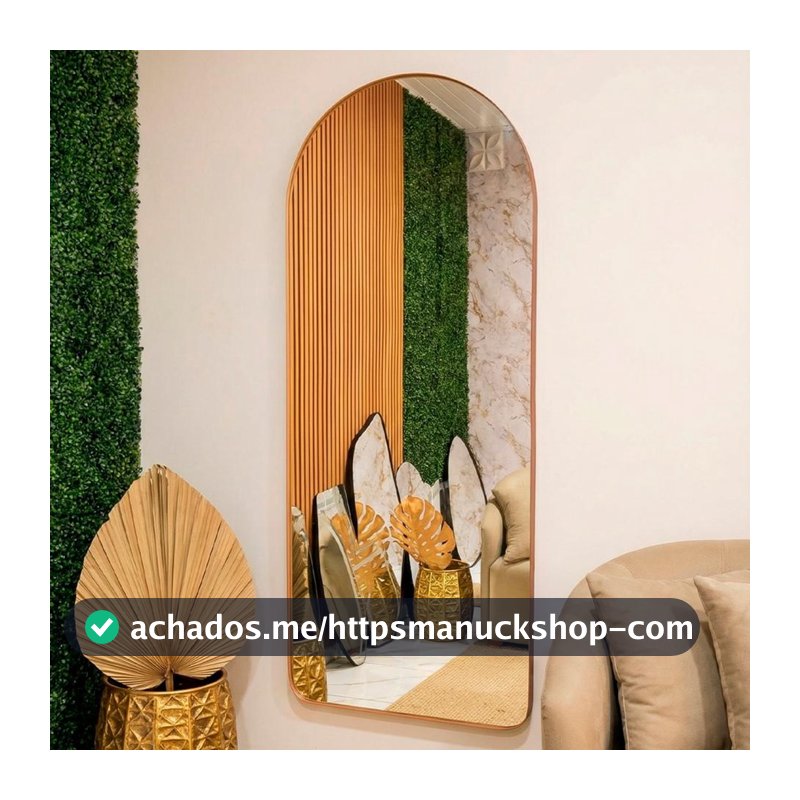 Espelho Oval Base Reta Corpo inteiro Moldura de Couro Madri Quarto Sala Salão Loja