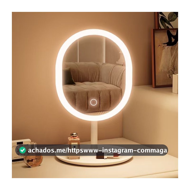 Espelho de Mesa com Luz LED 3 Cores Touch USB Recarregável Presente Perfeito Feminino