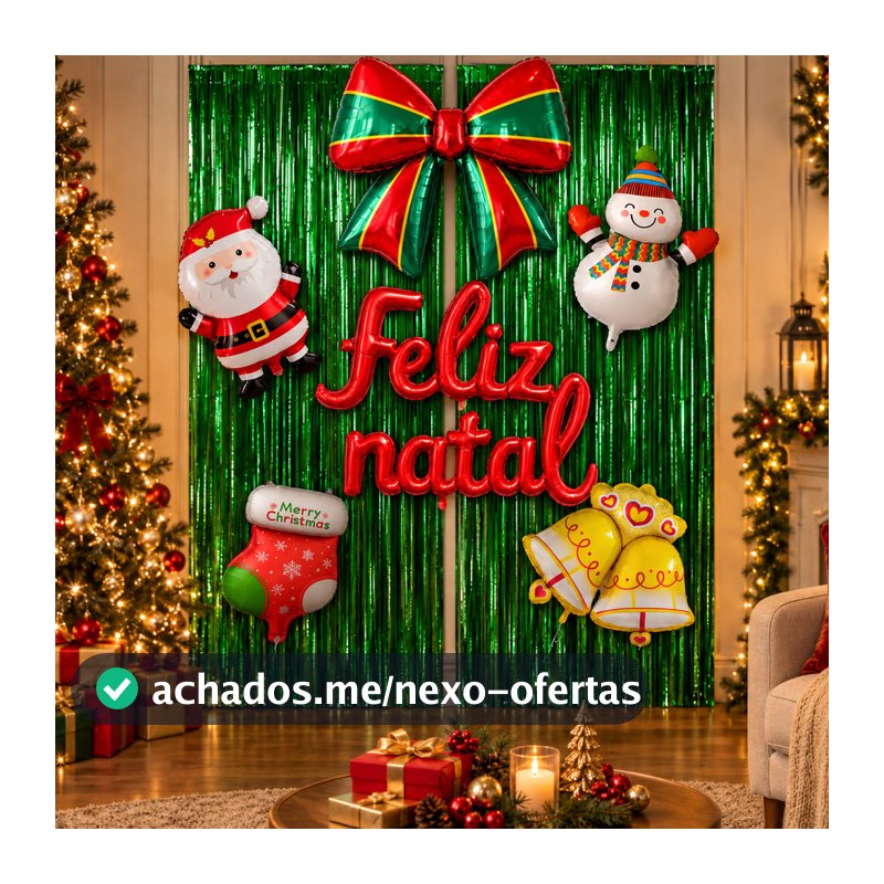 Kit Decoração Feliz Natal 2 Cortinas Metalizadas 1x2m + 5 Balões Festas  Eventos Comemorações confraternizações