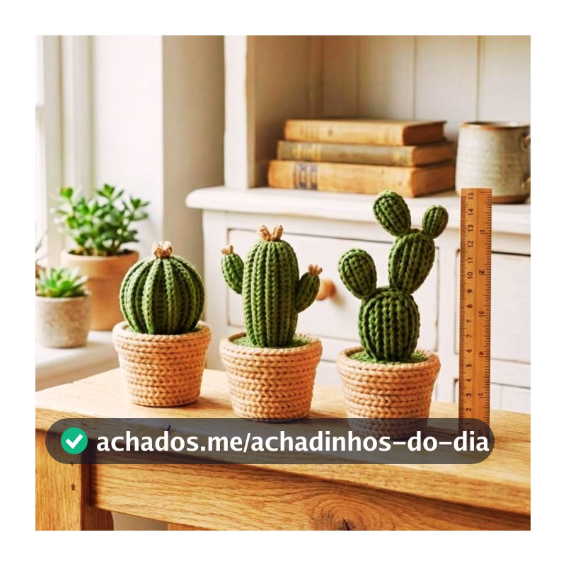 Kit 3 Cactos decoração Efeito Tricô 3D com Vaso | Decoração para Sala Minimalista Escritório envio imediato